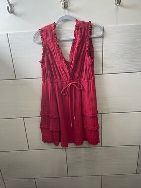 Red Ruffled Sleeveless V-Neck Tunic Dress